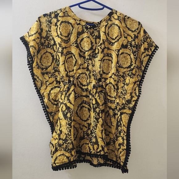 Authentic Gianni Versace Elegant Black and Gold Women's Top, Size